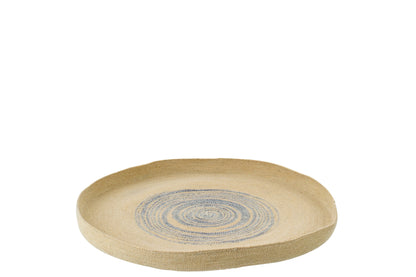Wall Object Tray Round Striped Seagrass Natural/Blue Small