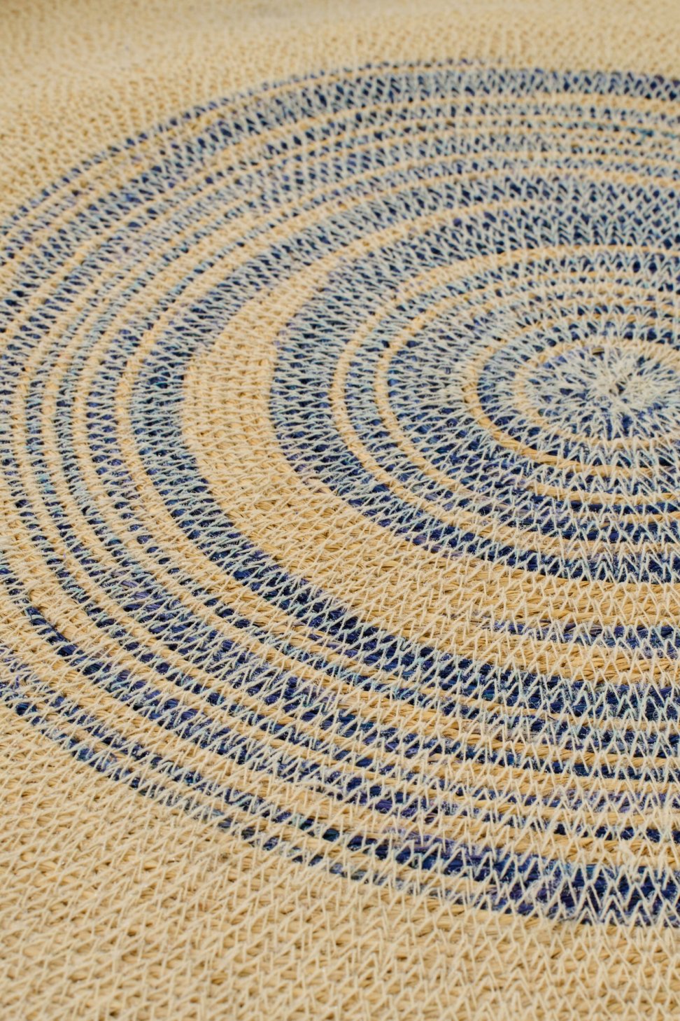 Wall Object Tray Round Striped Seagrass Natural/Blue Small
