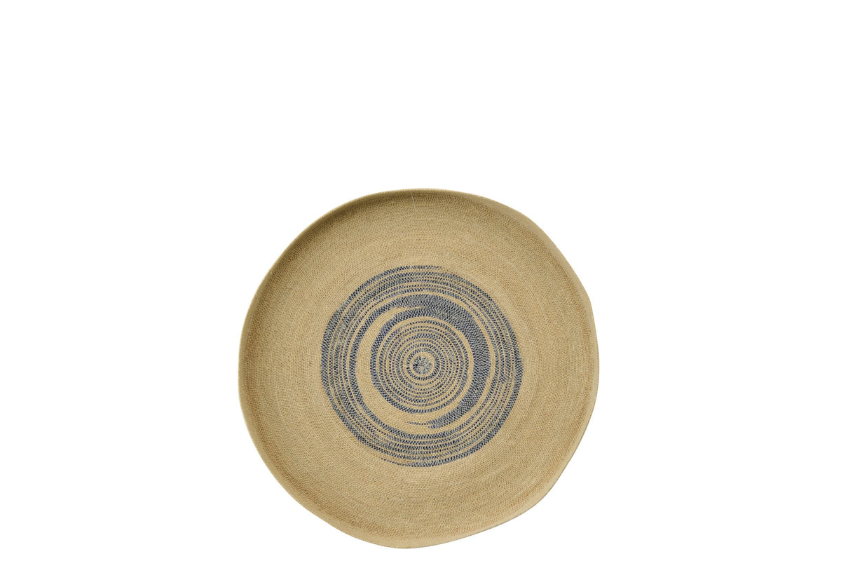 Wall Object Tray Round Striped Seagrass Natural/Blue Small