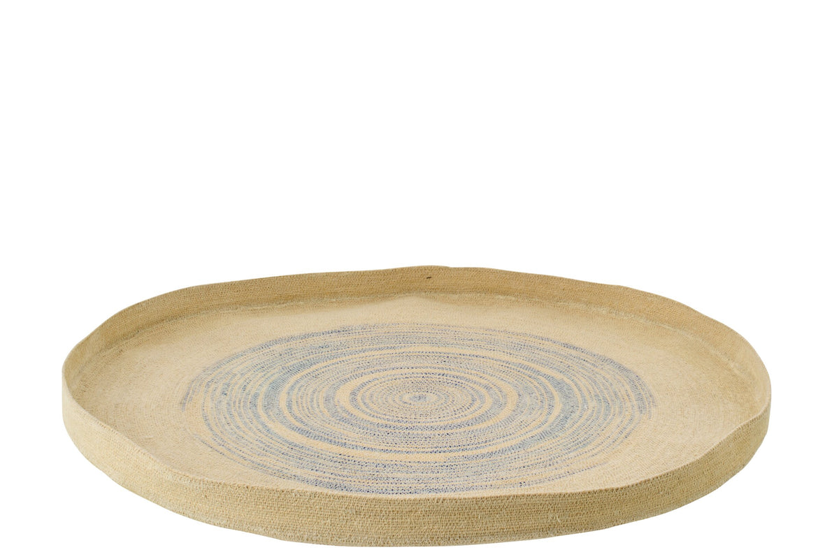 Wall Object Tray Round Striped Seagrass Natural/Blue Large