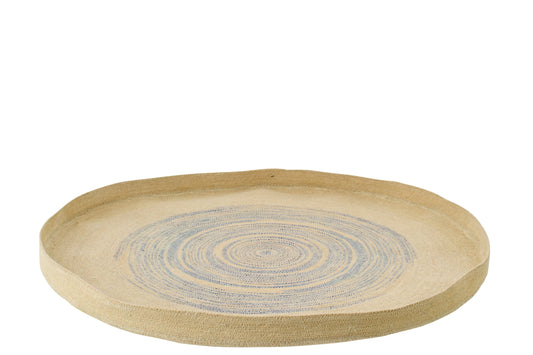 Wall Object Tray Round Striped Seagrass Natural/Blue Large