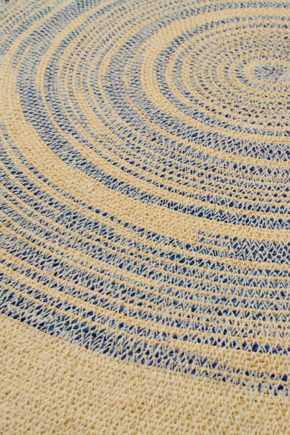 Wall Object Tray Round Striped Seagrass Natural/Blue Large