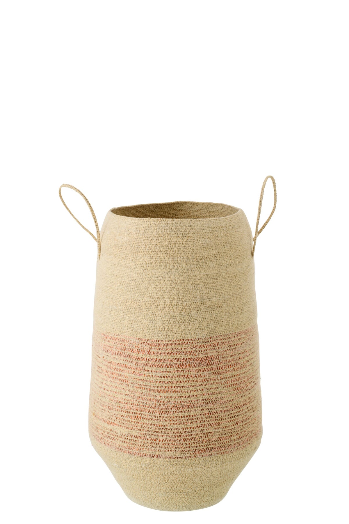Basket with handle striped seagrass natural/dark orange