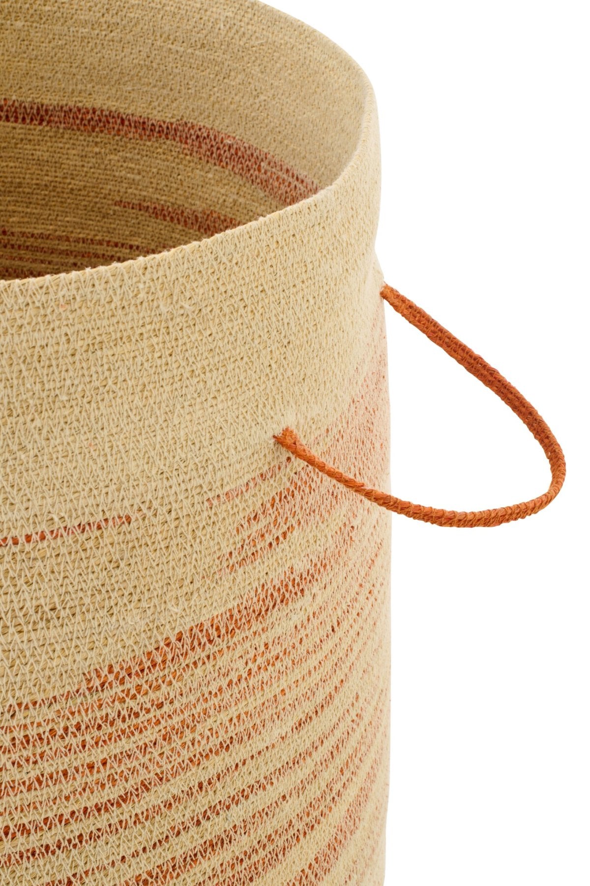 Panier avec poignée + couvercle rayé en jonc de mer naturel/orange foncé