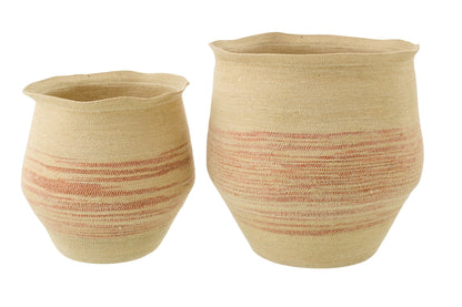 Set of 2 striped seagrass baskets natural/dark orange