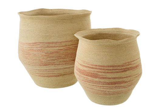 Lot de 2 paniers en jonc de mer rayé naturel/orange foncé