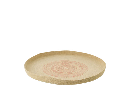 Wall Object Tray Round Striped Seagrass Natural/Dark Orange Small