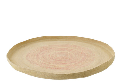 Wall Object Tray Round Striped Seagrass Natural/Dark Orange Large