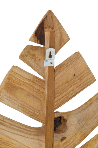 Set Of 2 Wall Object Leaves Teak Wood Natural