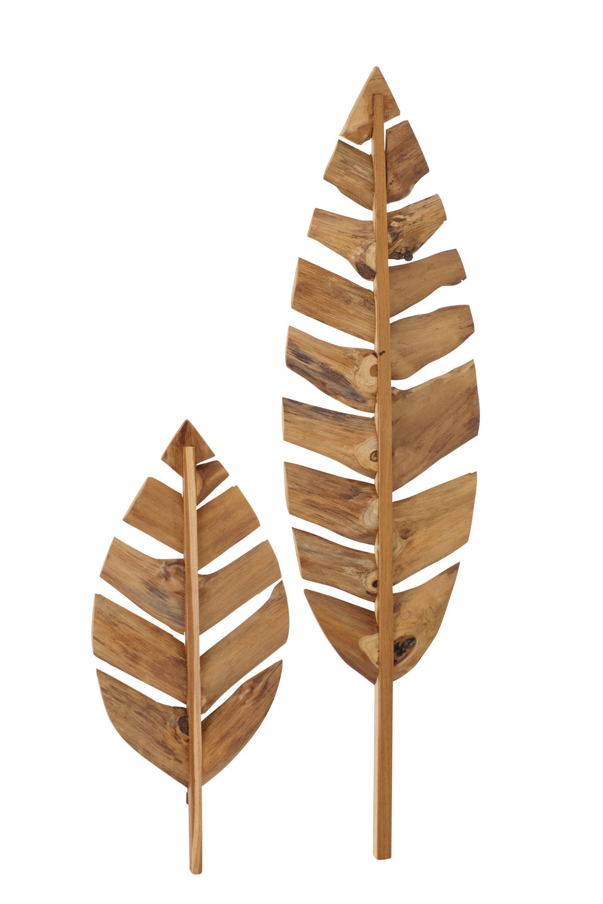 Set Of 2 Wall Object Leaves Teak Wood Natural