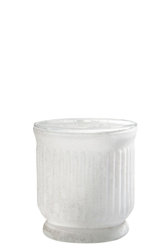 Theelichthouder  Streep Glas Wit 9X9X9,5cm