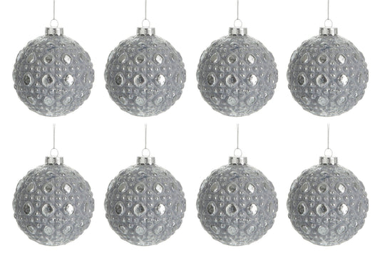 Box Of 8 Bauble Round Pattern Glass Antique Grey Small 8cm