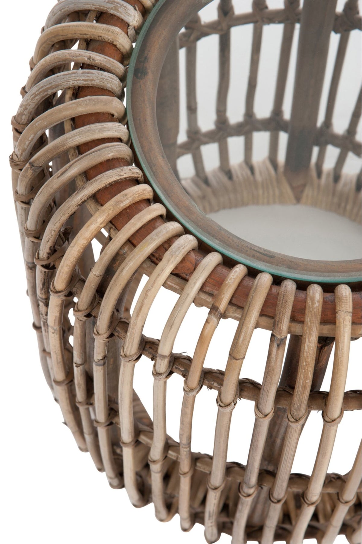 Side Table Round Rattan/Glass Natural