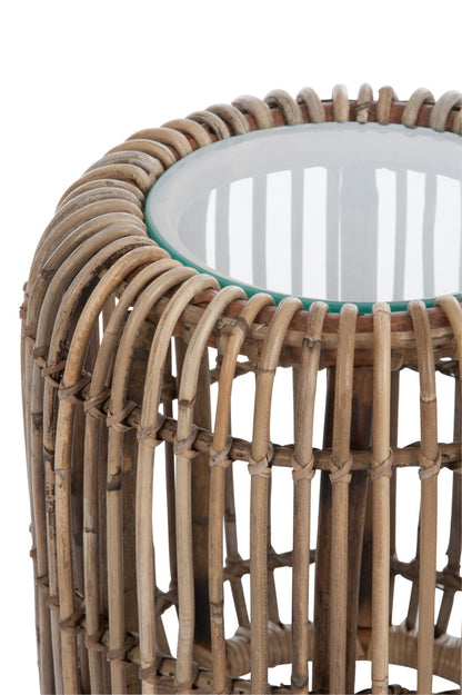 Side Table Round Rattan/Glass Natural