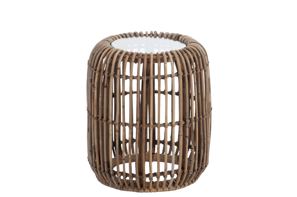 Side Table Round Rattan/Glass Natural