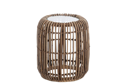Side Table Round Rattan/Glass Natural