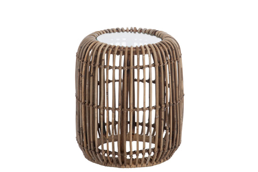 Side Table Round Rattan/Glass Natural