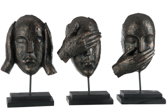 Hear/See/Speak On Foot Poly Dark Brown Assortment Of 3
