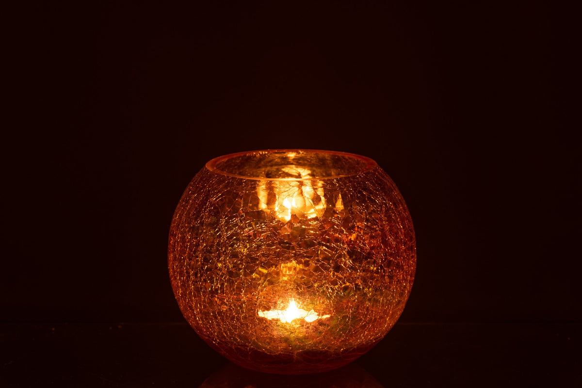 Windlicht Bol Craquele Glas Parel Effect Amber Large