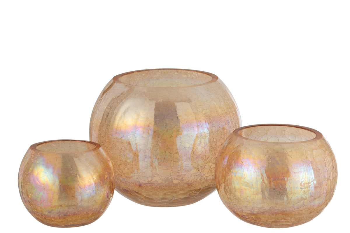 Windlicht Bol Craquele Glas Parel Effect Amber Large