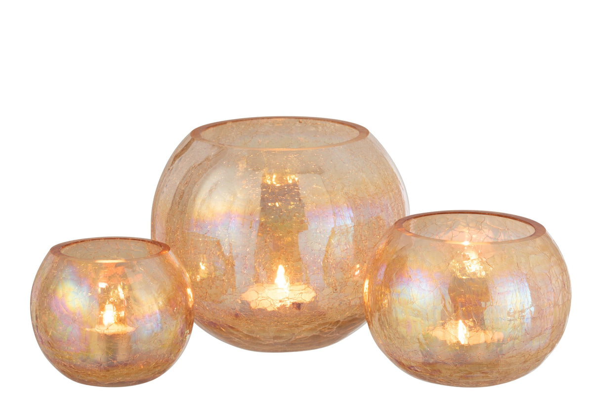 Windlicht Bol Craquele Glas Parel Effect Amber Large
