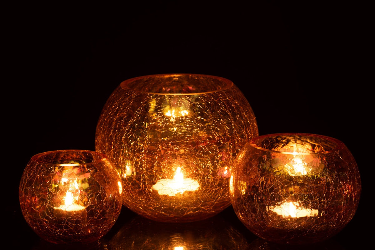 Windlicht Bol Craquele Glas Parel Effect Amber Large