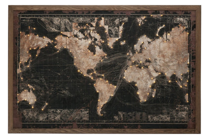 Frame LED Batteries Map World Wood/Canvas Black/Brown