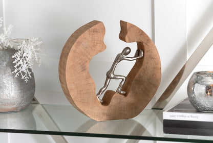 Figure Pushing Wood/Aluminium Natural/Silver