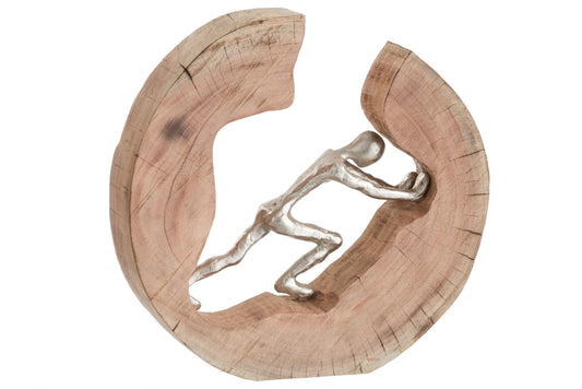 Figure Pushing Wood/Aluminium Natural/Silver