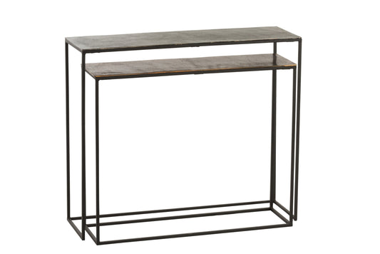 Set Of 2 Consoles Rectangular Aluminium Black/Mix