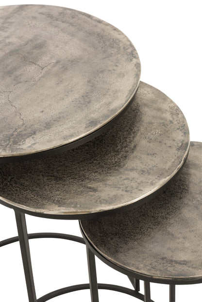 Set Of 3 Side Tables Round Aluminium Black/Grey