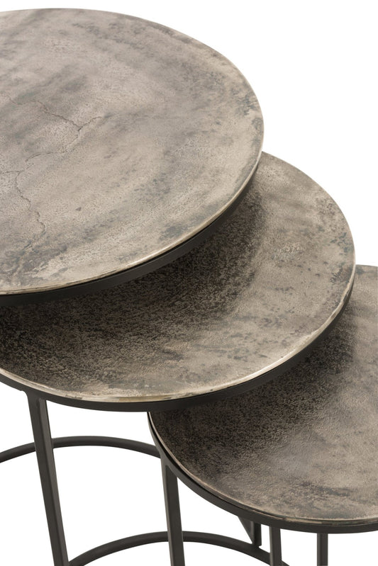Set Of 3 Side Tables Round Aluminium Black/Grey