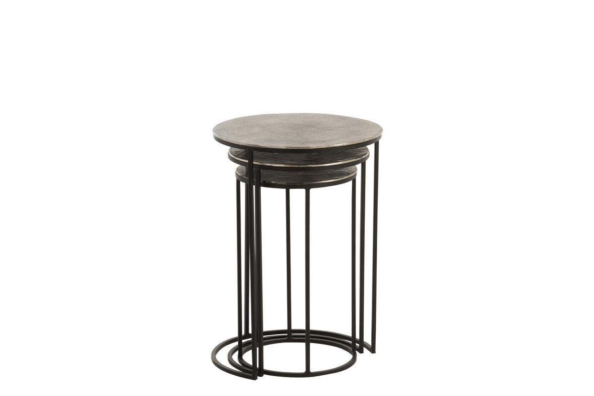 Set Of 3 Side Tables Round Aluminium Black/Grey