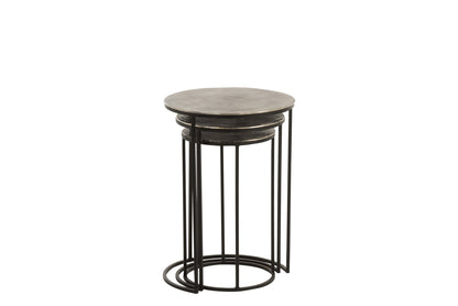 Set Of 3 Side Tables Round Aluminium Black/Grey