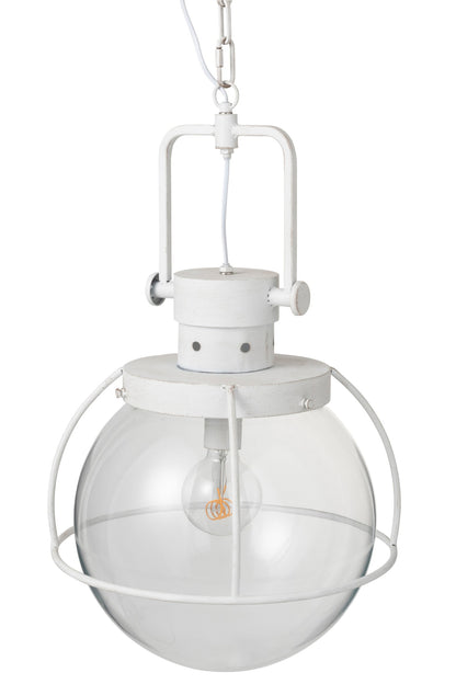 Pendant lamp globe glass/metal white