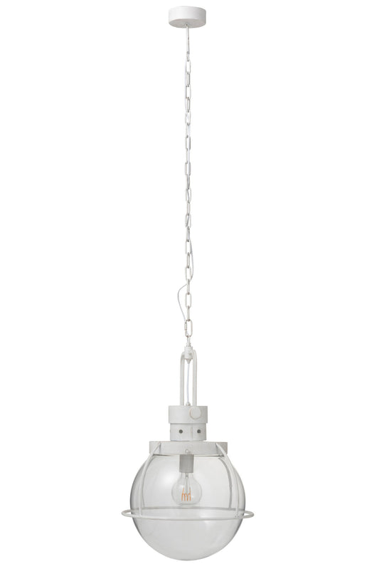 Hanglamp bol glas/metaal wit