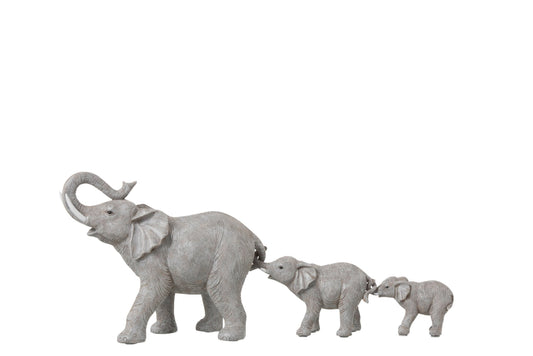 Elephants Row 3 Polyresin Grey