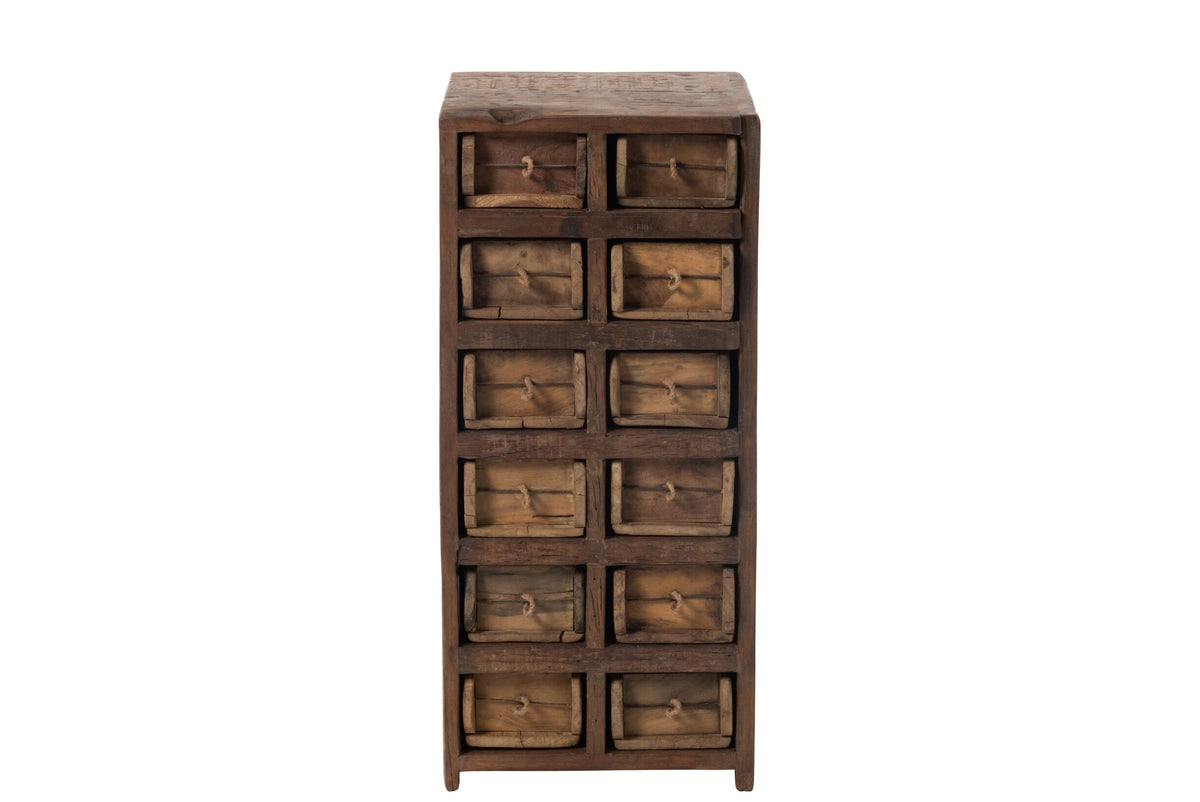 Cabinet 12drawers Rough Recycled Wood Brown