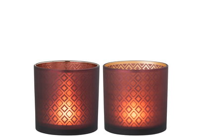 Windlicht Oosters Glas Rood/Goud Medium Assortiment Van 2