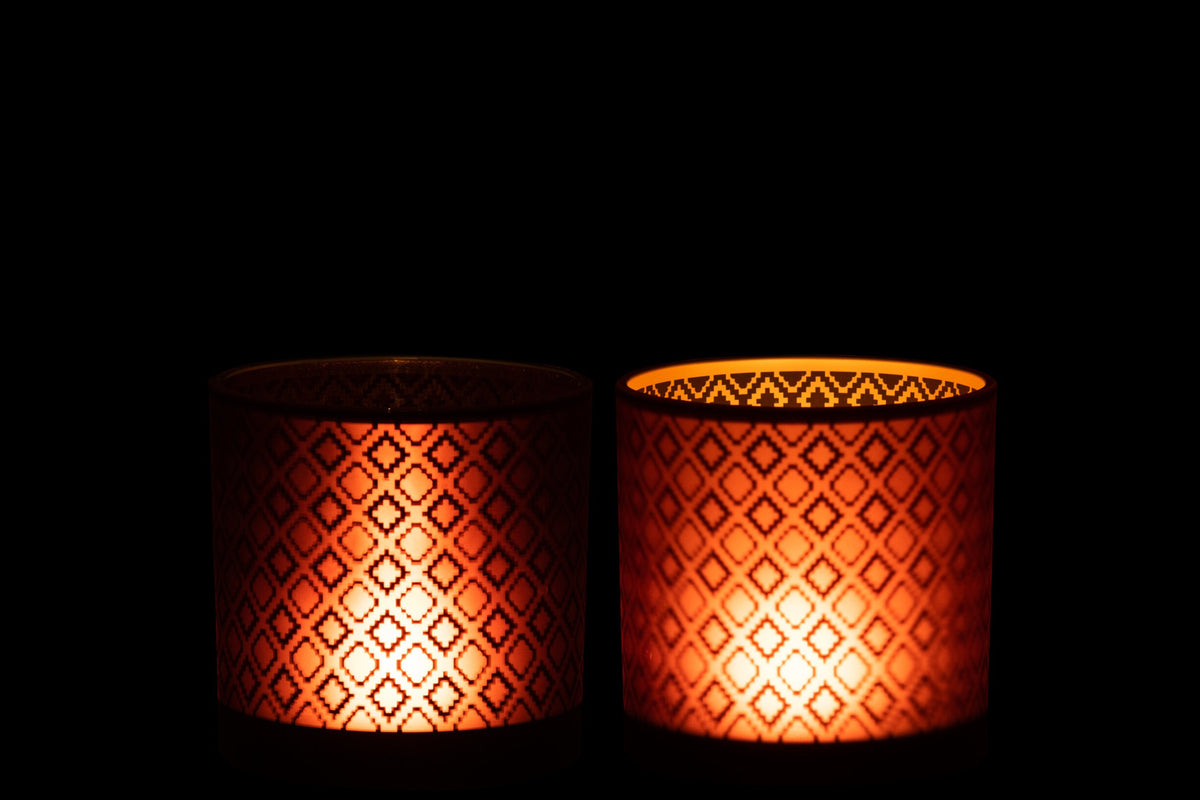 Windlicht Oosters Glas Rood/Goud Medium Assortiment Van 2