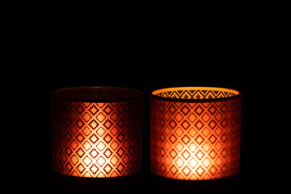 Windlicht Oosters Glas Rood/Goud Medium Assortiment Van 2
