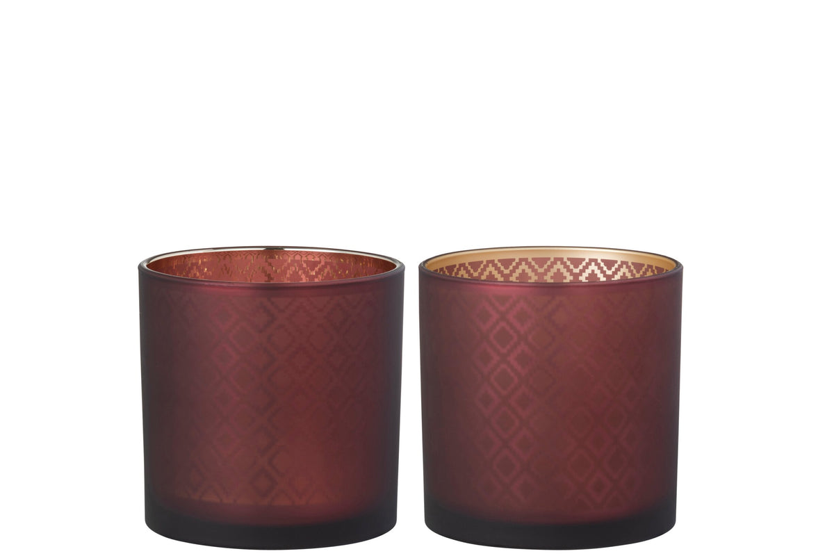 Windlicht Oosters Glas Rood/Goud Medium Assortiment Van 2