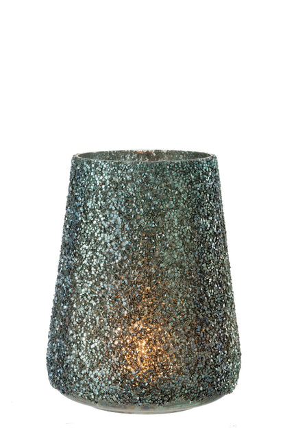 Windlicht Glitter Glas Donkergroen Large