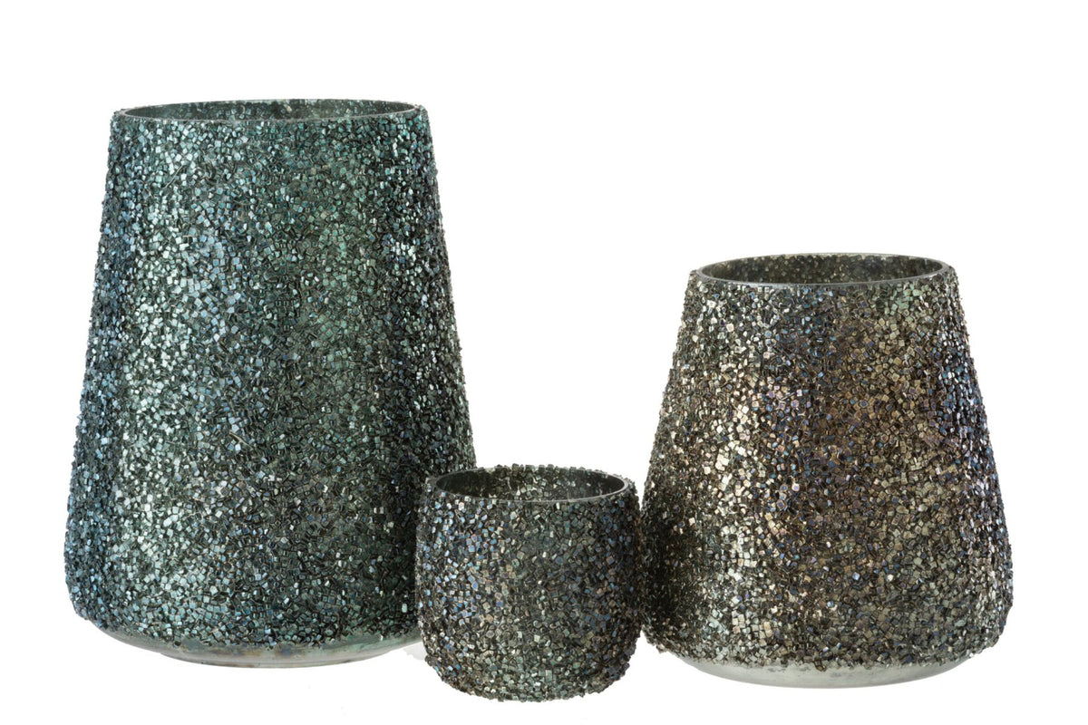 Windlicht Glitter Glas Donkergroen Large