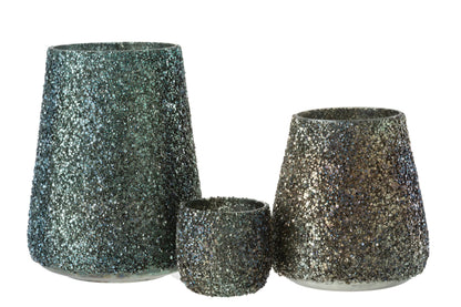 Windlicht Glitter Glas Donkergroen Large