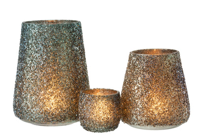 Windlicht Glitter Glas Donkergroen Large