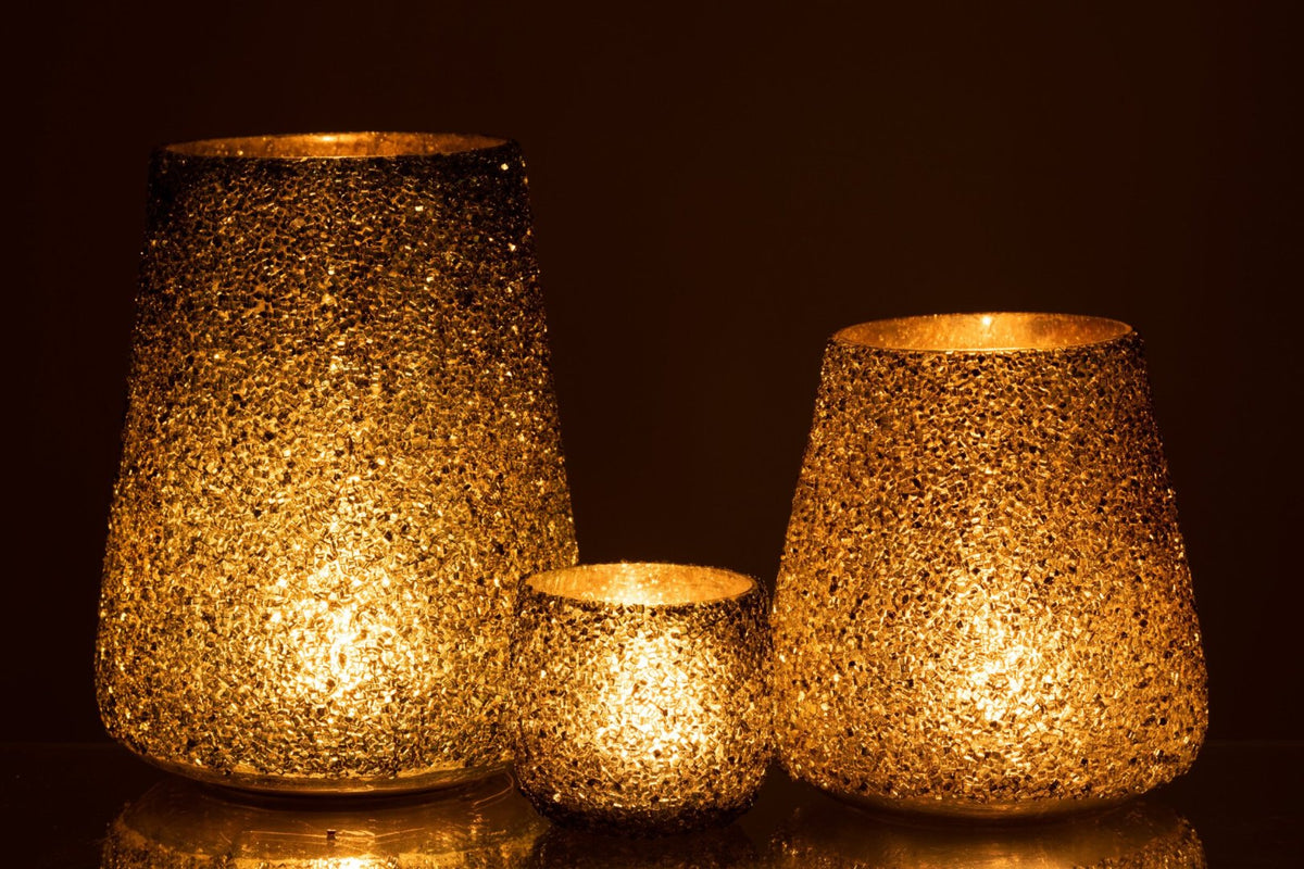 Windlicht Glitter Glas Donkergroen Large