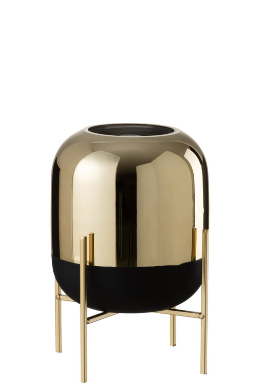 Windlicht Op Voet Glas Zwart/Goud Small