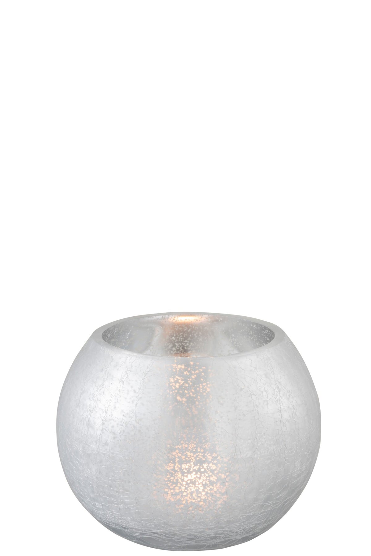 Windlicht Bol Craquele Glas Mat/Blinkend Zilver Medium