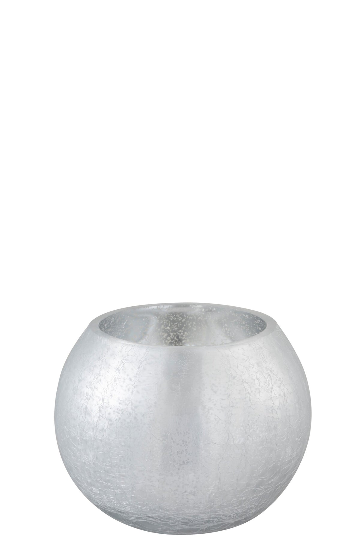 Windlicht Bol Craquele Glas Mat/Blinkend Zilver Medium